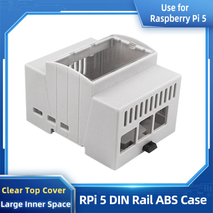 Raspberry Pi 5 ABS Case DIN Rail Shell Large Inner Space Clear Top Windows Electrice Box Optional Active Cooler for RPi 5 Pi5