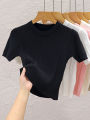 2025 Summer T shirts for Women Casual Female Korean Knit Streetwear Tees Basic Solid Young Cool Tops. 