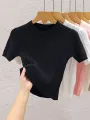 2025 Summer T shirts for Women Casual Female Korean Knit Streetwear Tees Basic Solid Young Cool Tops. 