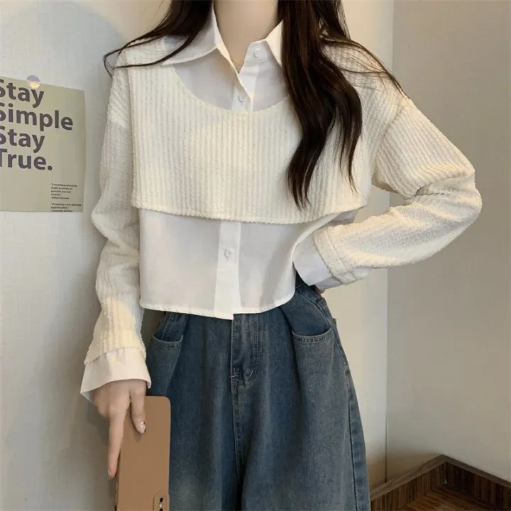 Fake%202%20Pcs%20Shirts%20Long%20Sleeve%20Patchwork%20Tender%20Girl%20Crop%20Tops%20Camisas%20Ropa%20Mujer%20All-match%20Spring%20Clothing%20-%20Image%204