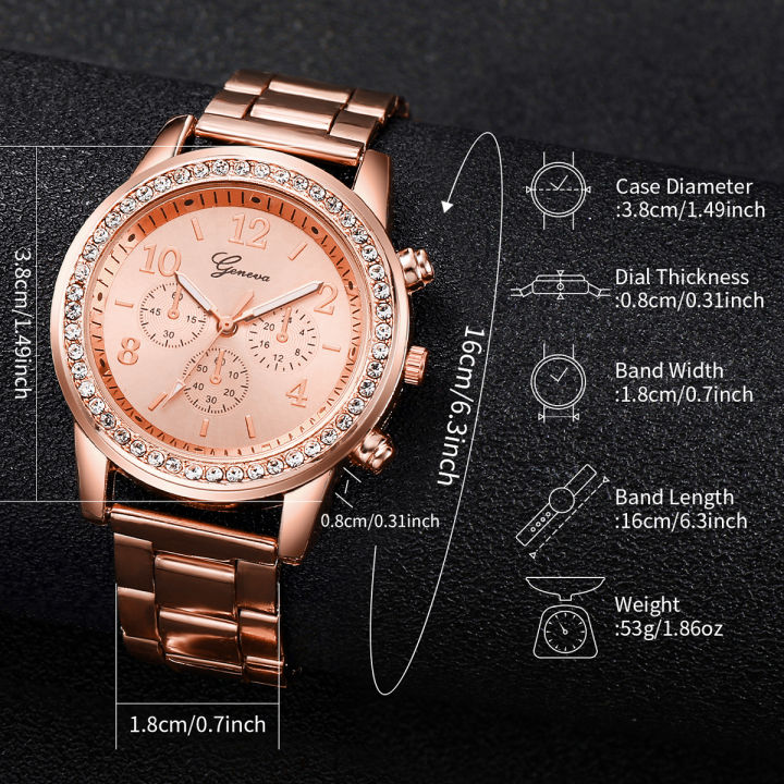 6PCS/Set%20Women's%20Watch%20Fashion%20Rhinestone%20Stainless%20Steel%20Band%20Quartz%20Watch%20Double%20Heart%20Jewelry%20Set(Without%20Box)%20-%20Image%206