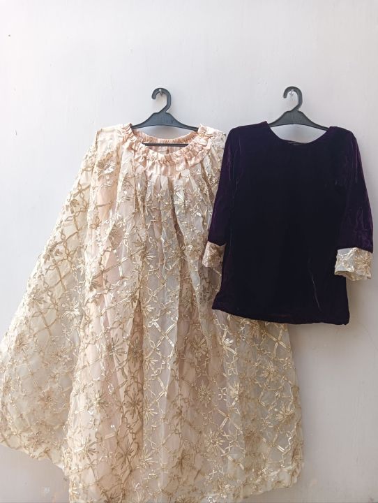 lehnga choli sharara 2 piece stiched purple velvet shirt with heavy gotta work sharara for girls of age 15 to 18 years