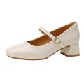 2024 Summer Women 3cm High Heels Concise Wine Red Office Pumps Female Metal Buckle Strap High Heels Lady Sweet Mary Jane Shoes. 