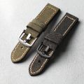 Handmade Canvas+Genuine Leather Watch Bracelet 20MM 22MM 24MM 26MM Green Black  Thick and Sturdy Bracelet. 