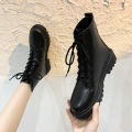 New Style Round Toe Square Heel Cross Strap Fashionable Women's Shoes Casual and Comfortable Plus Velvet Warm Short Boots.