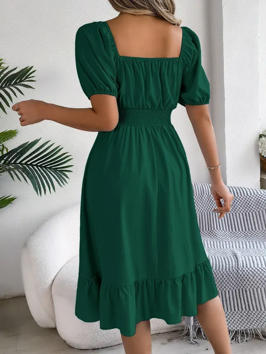 Spring%20Summer%20Elegant%20High%20Waisted%20Dress%20Square%20Neck%20Short%20Sleeved%20Ruffled%20Edge%20Long%20Dresses%202026%20Valentine's%20Day%20Woman%20Clothing%20-%20Image%202