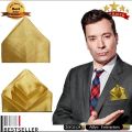 Two Side - Pre Folded Ready Made Silk Men's Women Coat Pocket Square (Romal) Necktie On Card Bouquet Pocket Square Handkerchief Golden Colour. 