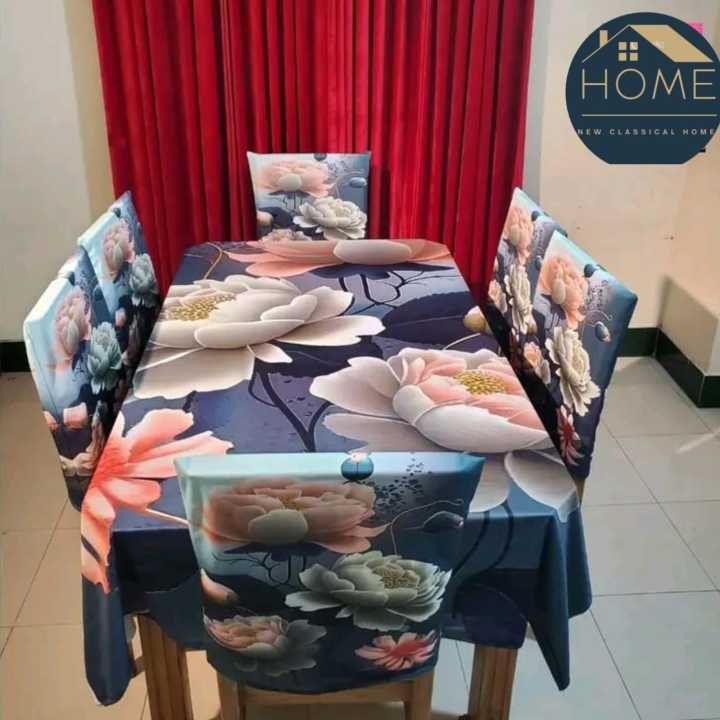 3D Print Premium Dining Table Cloth & Chair Cover Set 7 in 1 From Arshi Super Shop