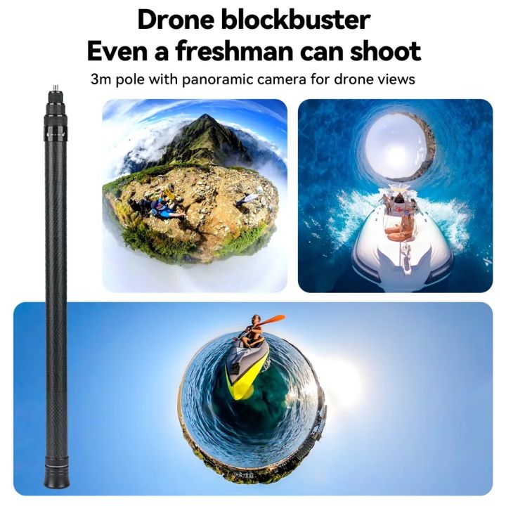 VIKEFON%203M%20Carbon%20Fiber%20Selfie%20Stick%20Aluminum%20Alloy%20Selfie%20Stick%20for%20Insta360%20X3/ONE%20X2%20/%20RS%20for%20%20Hero%2011%2010%209%208%20%20Action%20-%20Image%205