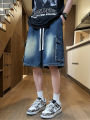Summer Men's Cargo Denim Shorts Baggy Straight Fashion Casual Wide Leg Short Pants Big Pocket Beach Vacation Short Jeans Male. 