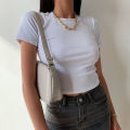 Short Sleeve T-Shirt Women Solid Simple Casual Soft All-Match Basic Crop Tops Tees Summer Fashion Skinny Tops Black White.