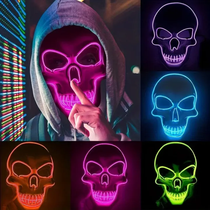 Neon Led Skull Mask Terror Party Mask Ghost Head Skeleton LED Luminous ...