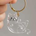 New Transparent Cat Hair Storage Keychain Stretching Lying Style Cute Animal Key Ring Durable Golden Hook Decorative Gift. 