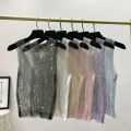 Y2k Hot Girl Vest Summer New Style Bright Hollow Hot Diamond Bling Top Super Fairy Thin Net Shirt Women's Trend. 