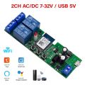 Smart Switch Tuya Smart Life 2 CH RF 12V 24V 7-32V AC DC Wifi Switch Work with Alexa Google Home. 