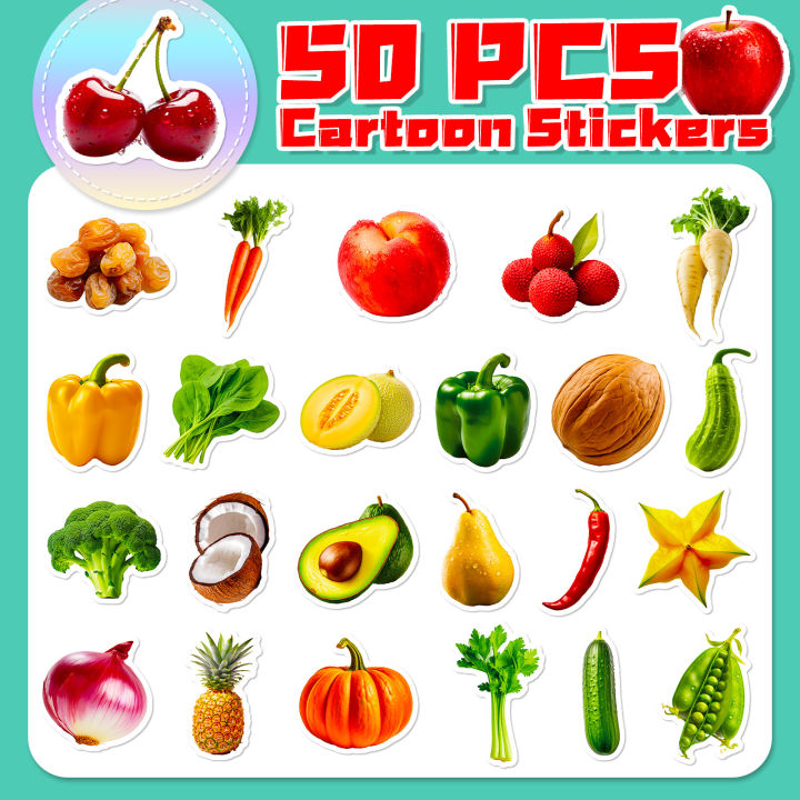 50PCS%20Vivid%20Fruit%20&%20Vegetables(Grape%20Cherry%20Carrot%20Broccoli)%20Stickers%20Pack%20,Waterproof%20Vinyl%20Stickers%20for%20Laptop%20phone%20-%20Image%206