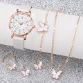 【Global best-seller】6PCS/Set Women's Quartz Watch Fashion Arabic Dial Leather Band Quartz Watch Jewelry Set（Without Box）. 