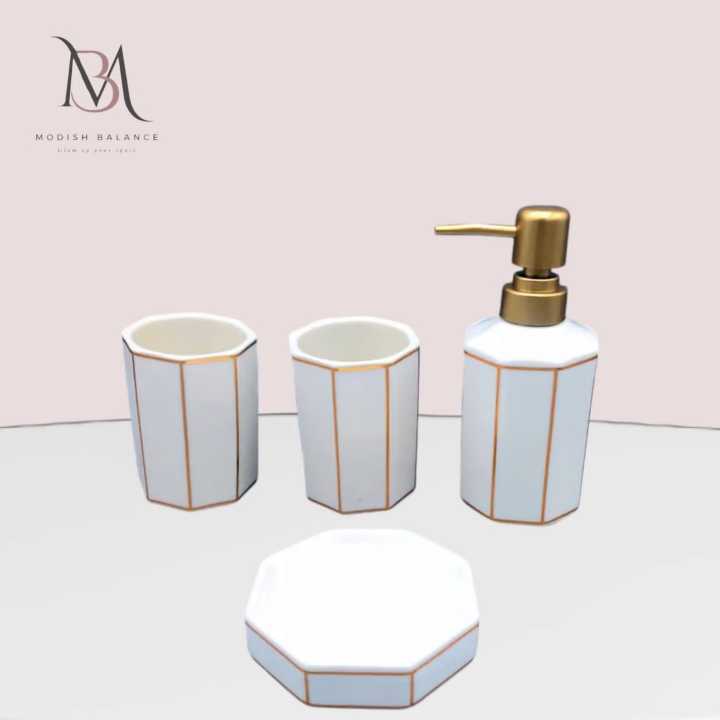 Washroom set ceramic elegant design 4 pcs set Daraz.pk