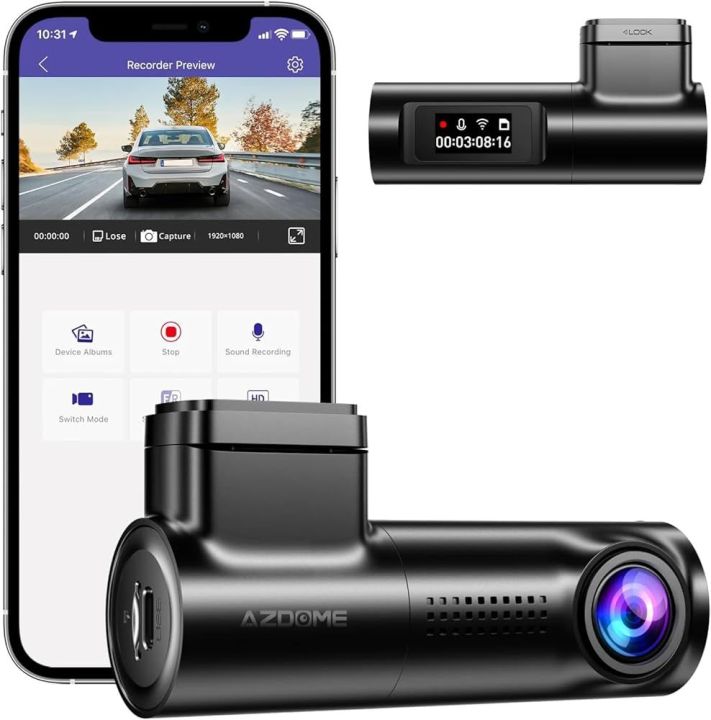 AZDOME M300 WiFi 1080P Mini Dash Cam for Car, Voice Control Car Camera, Fatigue Driving Reminder Dashboard Camera with APP WDR Night Vision Loop Recording, 24H Parking Mode, Black, Easy to Install