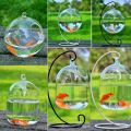 Round/Rectangle Shape Hanging Glass Aquarium Fish Tank Fish Bowl Transparent Vase Ornament With Rack Holder Home Decoration. 