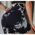 Women Tie Dye Sports Shorts Seamless Slim Leggings Gym Workout Running Seamless Sexy Hip Liftting High Waist Stretch Yoga Shorts. 