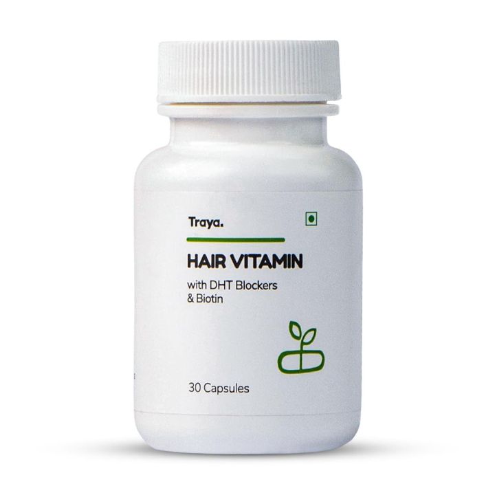 Traya Hair Vitamins Capsules, Natural DHT Blocker & Biotin Capsules for Hair Growth, Hair Fall Control, Contains 12 mcg Biotin, Vitamin, Iron, Omega 3 & Bhringraj (30 Multivitamins for Hair)