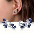 Shining Blue Zircon Flower Earrings for Women's Temperament, Banquet Jewelry, Anniversary . 