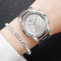 6PCS/Set Women's Watch Fashion Silver Steel Band Analog Quartz Watches Diamond Jewelry Set（Without Box）. 