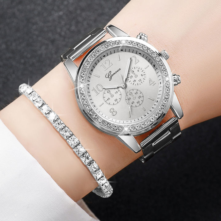 6PCS/Set%20Women's%20Watch%20Fashion%20Silver%20Steel%20Band%20Analog%20Quartz%20Watches%20Diamond%20Jewelry%20Set%EF%BC%88Without%20Box%EF%BC%89%20-%20Image%202