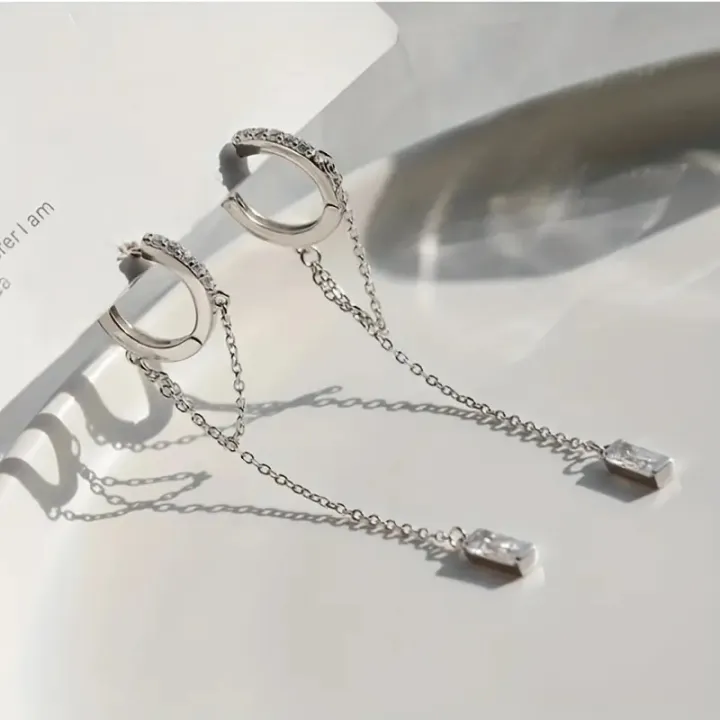 Fashionable%20Silvery%20Tassel%20Hoop%20Pendant%20Earrings,%20Exquisite%20Jewelry,%20Perfect%20Birthday%20%20For%20Women%20-%20Image%204