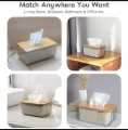 Tissue Box, Facial Tissue Dispenser Box with Bamboo Wood Lid, Transparent Container, Modern Minimalist Design. 