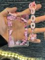 Kawaii Liquid Shaker Robot Bear Card Holder with Lanyard Neck Strap Clear Glitter ID Badge Case for Students Office Cute .