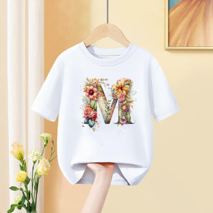 Girls%20T%20Shirt%20Custom%20Name%20Letter%20Combination%20Print%20Tshirt%20Flower%20Letter%20Font%20A%20B%20C%20D%20E%20F%20G%20Short%20Sleeve%20Kids%20Pink%20Tops%20-%20Image%203