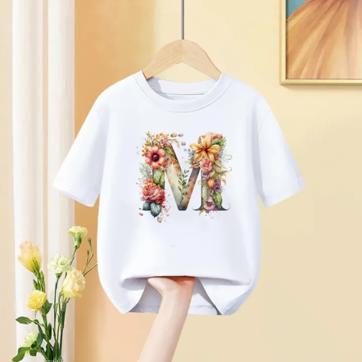 Girls%20T%20Shirt%20Custom%20Name%20Letter%20Combination%20Print%20Tshirt%20Flower%20Letter%20Font%20A%20B%20C%20D%20E%20F%20G%20Short%20Sleeve%20Kids%20Pink%20Tops%20-%20Image%203
