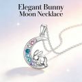 Zinc Alloy Sleeping Bunny Moon Necklace Gradient Colorful Faux Crystal Cute  for Women Girls. 