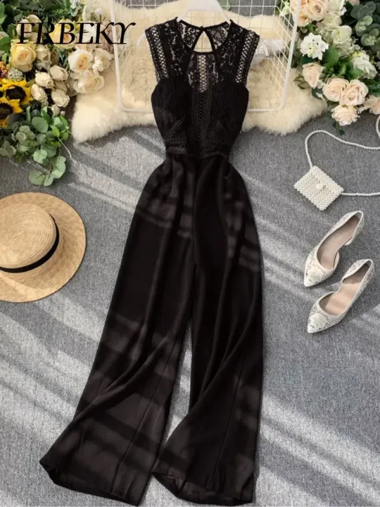 Spring%20New%20Jumpsuit%20Women%20Hollow%20Backless%20Sleeveless%20Lace%20Spell%20Receiving%20Waist%20Wide%20Leg%20Pants%20Overalls%20for%20Women%20Bodysuit%20-%20Image%202