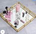 Mirror Vanity Tray, Gold Perfume Tray with Side Rails Ideal for Makeup, Jewelry  tray and vanity serving tray. 