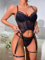 Floral Lace Garter Lingerie Set With Choker Women Intimates 2024 Underwire Bra And Thongs Ladies Underwear Set. 