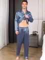 Men Pajama Sets Microfiber Sleepwear For Sleeping Man Shirt Silk Long Sleeve Pyjama Male Home Night Wear Plus Size Loungewear. 