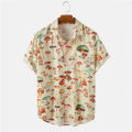 2023 Men's Hawaiian Shirt Fashion Casual Streetwear Turn-down Button Short Sleeve Cartoon Mushroom Beach Printed Shirt  Summer. 