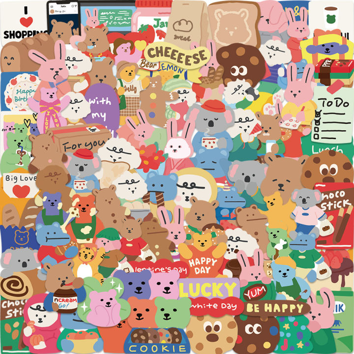 100pcs Cute Korean Bear Stickers Vinyl Waterproof Stickers for Kids Toy ...