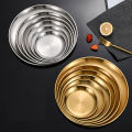 Korean Stainless Steel Disc Golden Cafe Tray Fruit Plate Cake Plate Bone Shallow Plate Snack Kitchen Home Outdoor Dinner Plate.