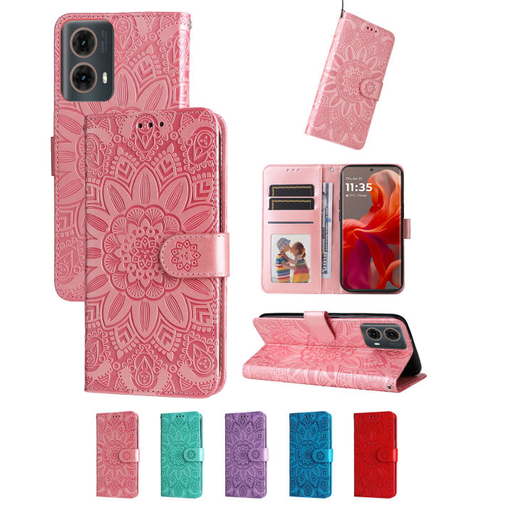 Cover Portafoglio In PU Pelle Per Motorola Moto G24 4G/G04/E14 - Con Slot Carte, Supporto E Pellicola In Vetro Temperato Inclusa - Colore Marrone