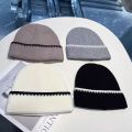 Minimally Color Blocking Striped Knitted Hats For Women Versatile In Autumn And Winter Fashionable And Trendy Warm Caps. 