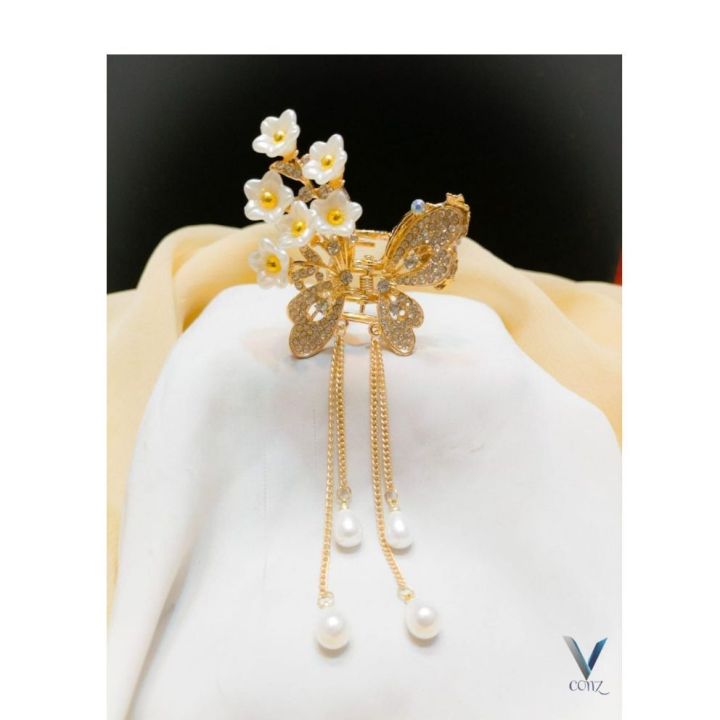 stylish new design butterfly flower pearl hair clip ketcher for girls and woman