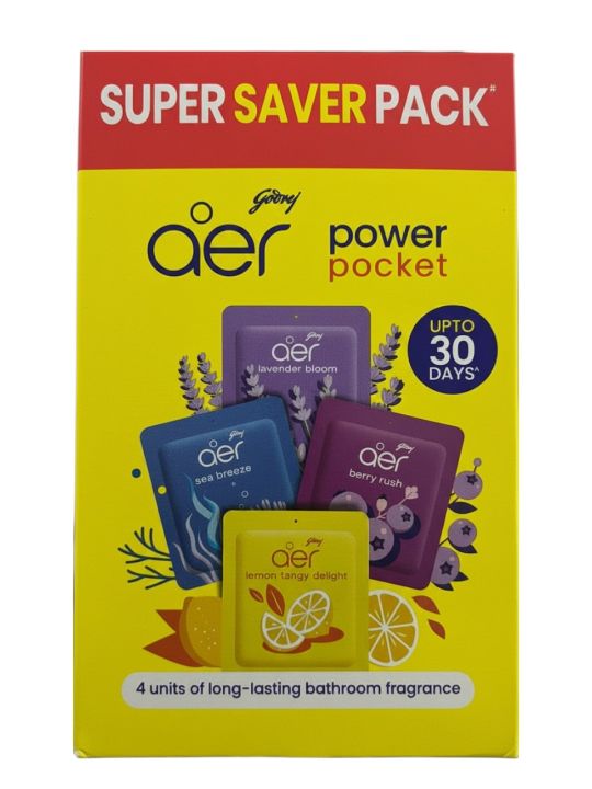 Buy 3 Get 1 Free Godrej Bathroom Freshener Gel | Godrej Aer Power Pocket Assorted pack 40g | Lasts upto 30 days