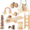 Cute Rabbit Roller Toys Natural Wooden Pine Dumbells Unicycle Bell Chew Toys for Bird Guinea Pigs Rat Small Pet Molars Supplies. 