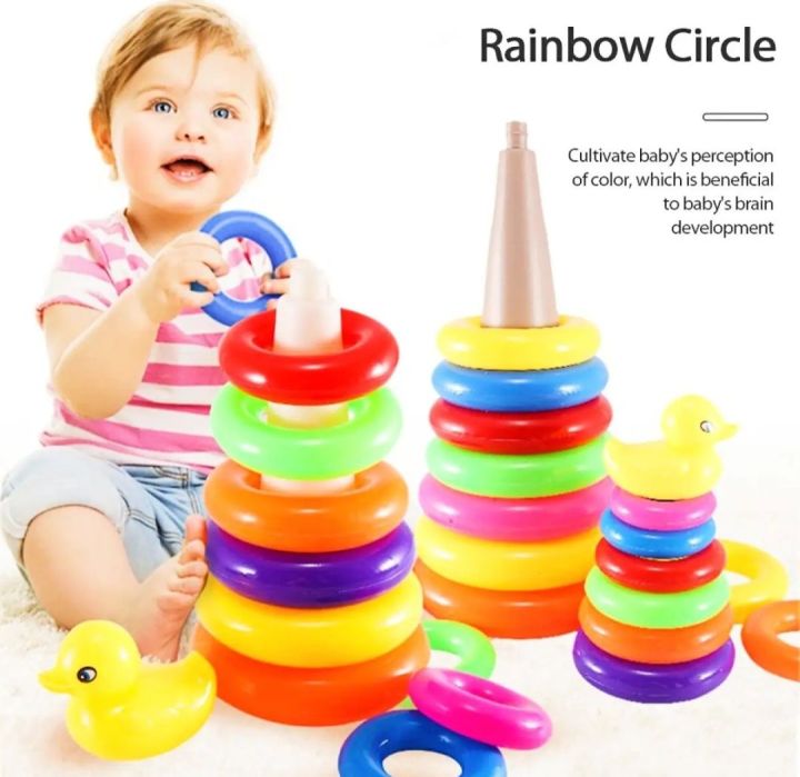 Five Color Rings 5 Color Ring Tower Baby,Colorful Rainbow Tower, Children Staking Ring ...