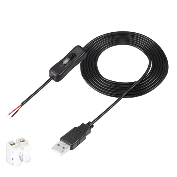 DC 2-pin USB Cable with ON/Off Switch USB A to 2 Pin 2 Bare Wire Charge Cable Connector for 5V/LED Desk Lamp/USB Fan/LED Strips