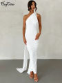 Hugcitar One Shoulder Backless Adjustable Scarf Loop Ruched Maxi Dress Women Elegant Y2K Streetwear Festival Outfit.